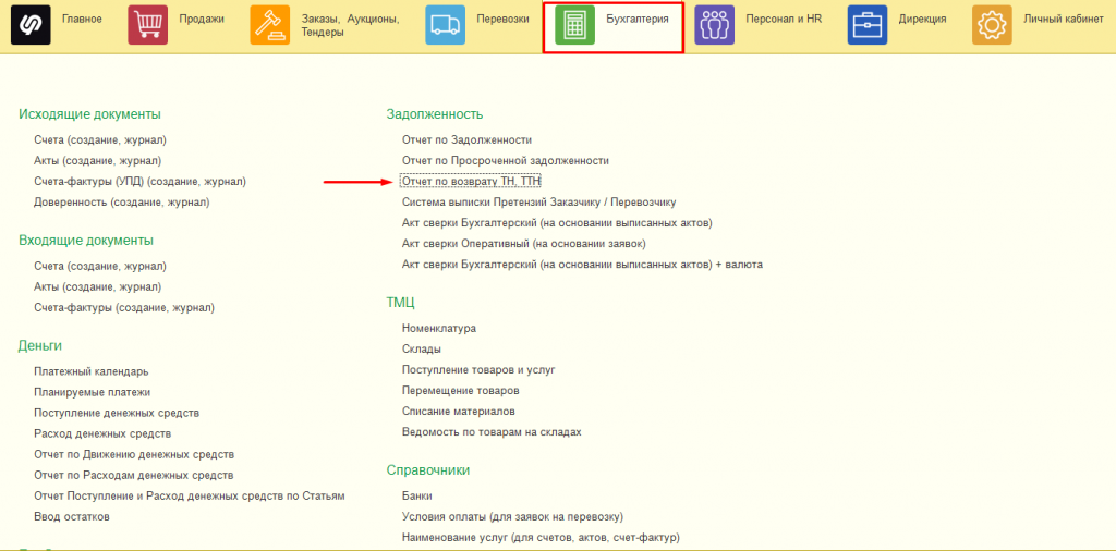 Отчет по возврату ТН,ТТН Отчет по возврату ТН,ТТН