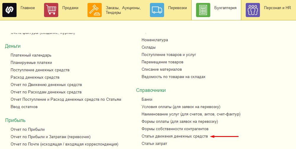 Статьи движения денежных средств Статьи движения денежных средств