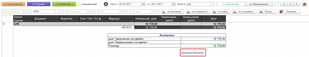 Выписка претензии из отчета Выписка претензии из отчета