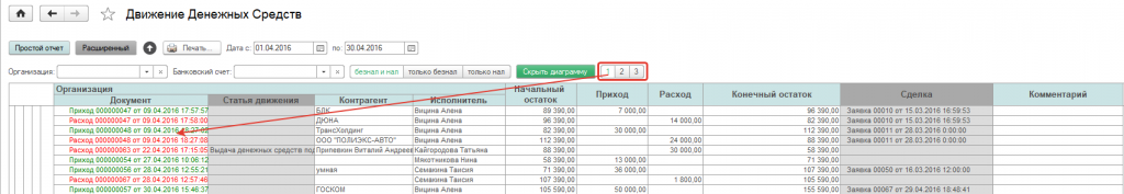 Раскрытый вид отчета